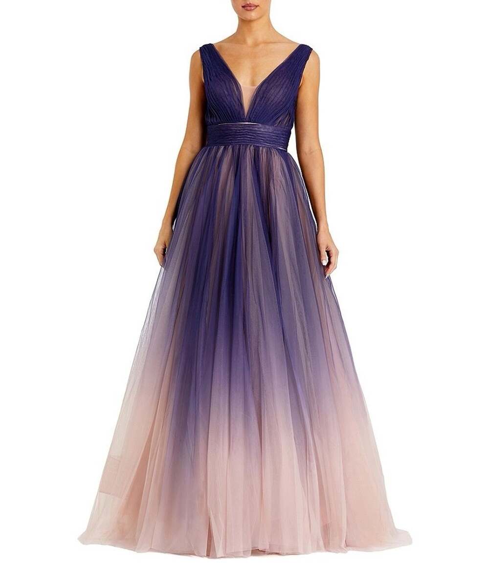 MAC DUGGAL Tulle Dress Size 10 Purple Pink Sleeveless Ombré Ball Gown